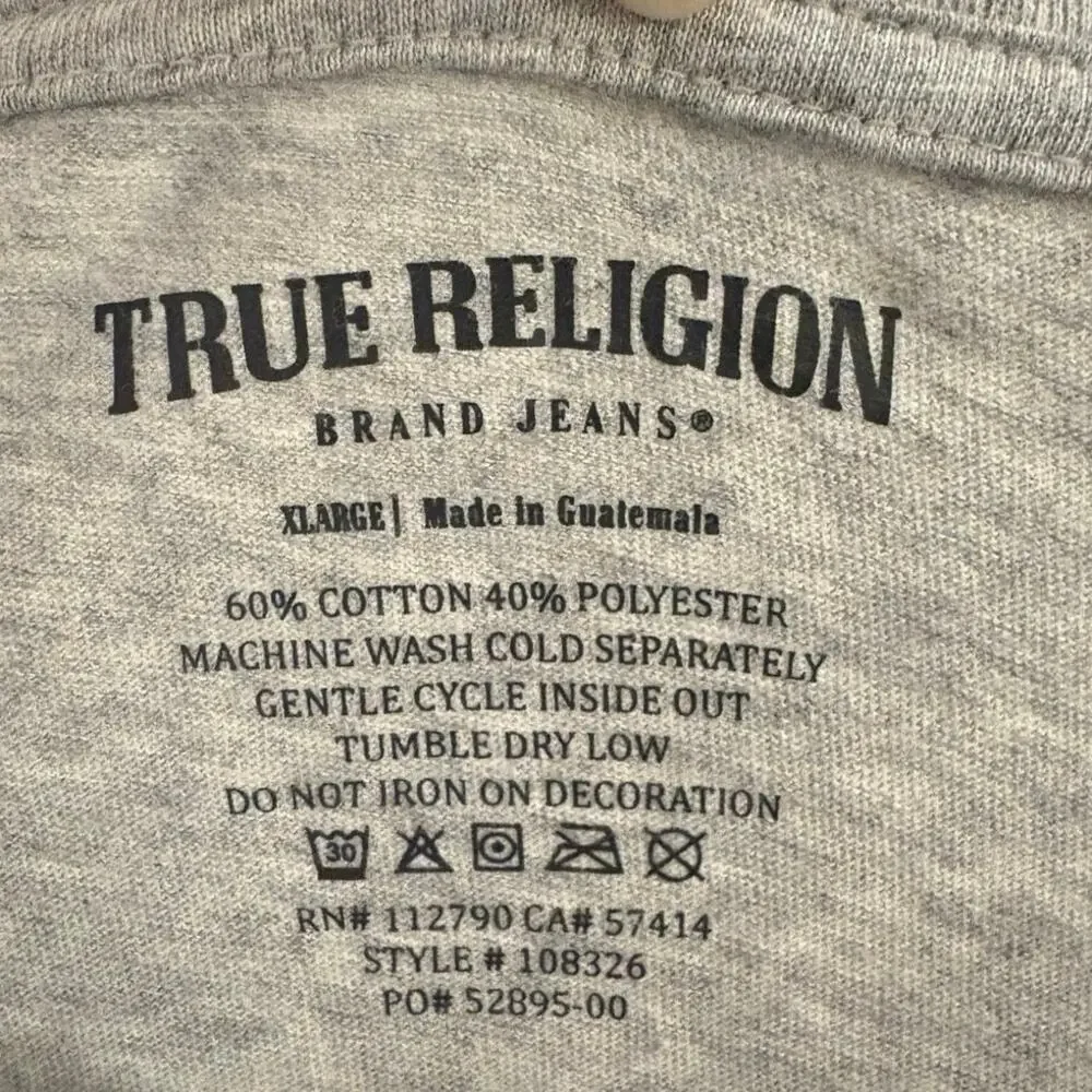 True Religion Jeans Graphic T-Shirt Buddha Face Grey Cotton Blend Boho XL